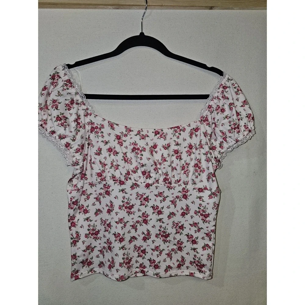 Lush Women's Floral Pink Romantic Y2k Style Sweet Feminine Blouse Top XL - Picture 6 of 8